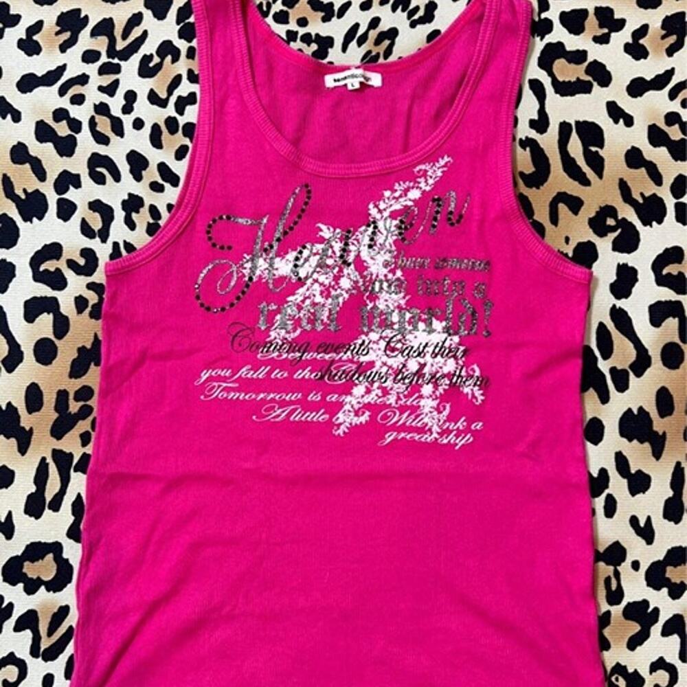 Victoria's Secret Style Japanese Brand Semantic Design PINK Y2K Tank Top size L
